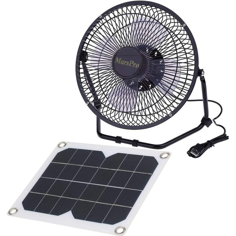Solar Panel Powered Portable Fan for Cooling Ventilation Outdoor Home Travelling Chicken House Car Ventilation System 8 Inch