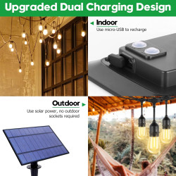 60FT Solar Outdoor String Lights Waterproof